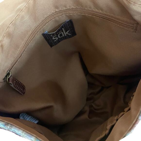 The Sak Deena Crossbody Feather Stripe Studded Tan Leather Bag Purse - Picture 3 of 4